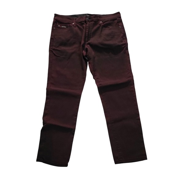 Y2K Fried Demin Streetwear Stretch Slim Colored Denim Jeans Burgundy Size 36 - Picture 1 of 10
